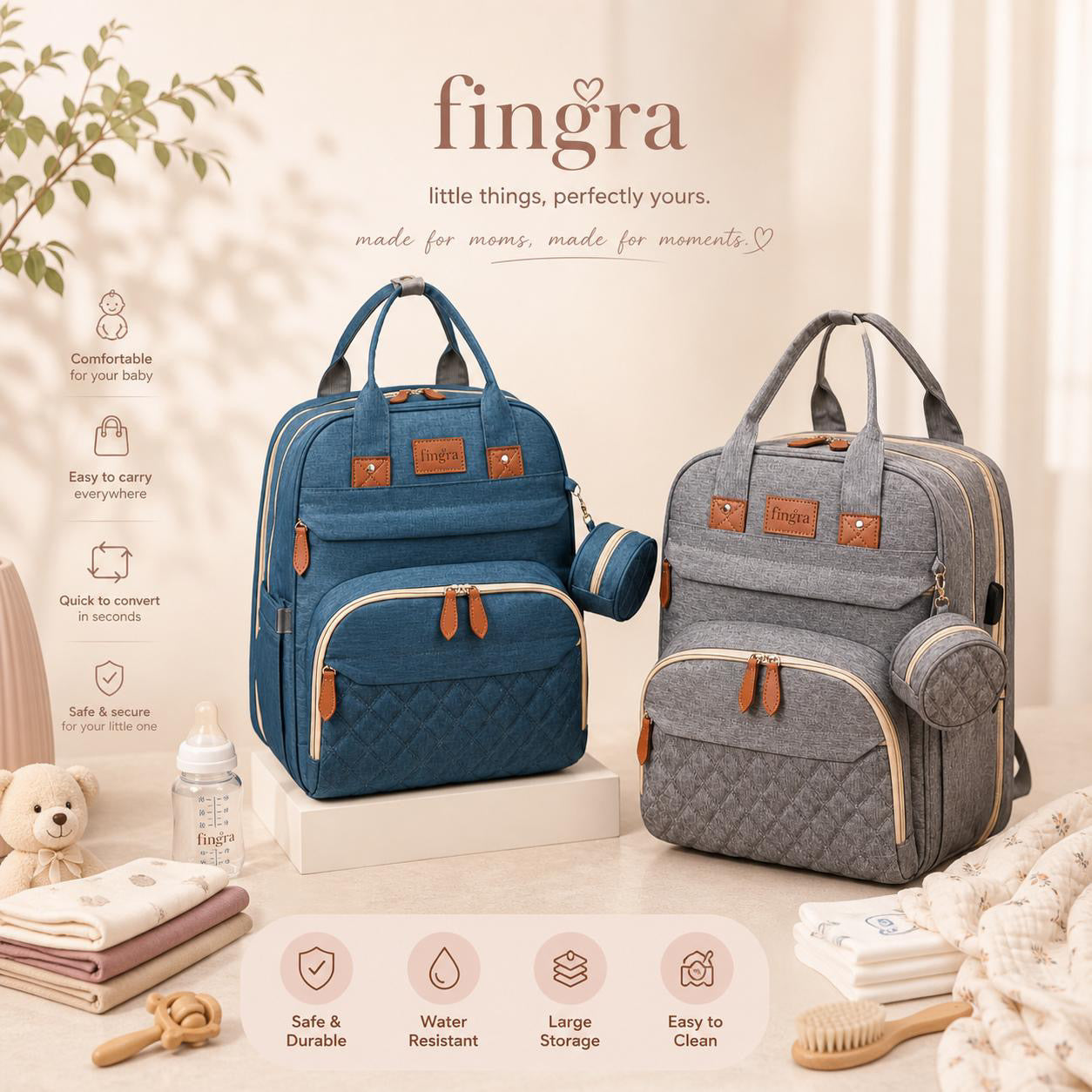 Multifunctional Baby Diaper Bag Backpack – Waterproof & Large Capacity